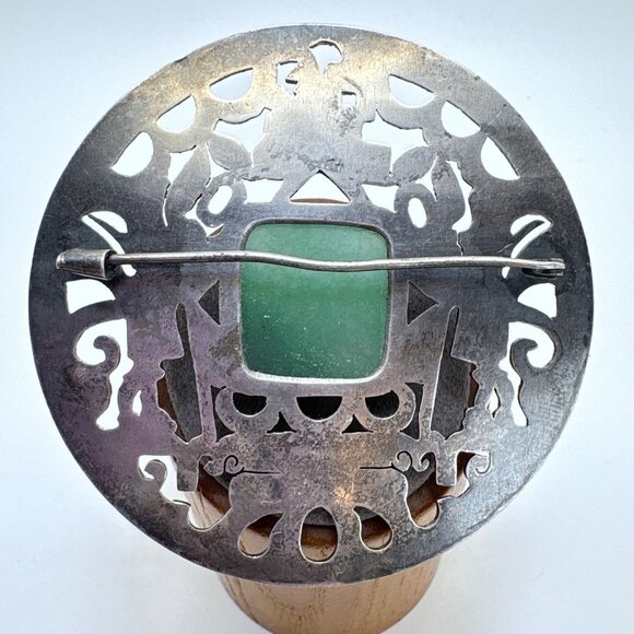 VTG Sterling Silver 925 Green Gemstone Native American Brooch Size 2.5" Length - Picture 6 of 9